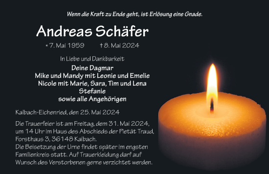 Traueranzeige von Andreas Schäfer von FZ