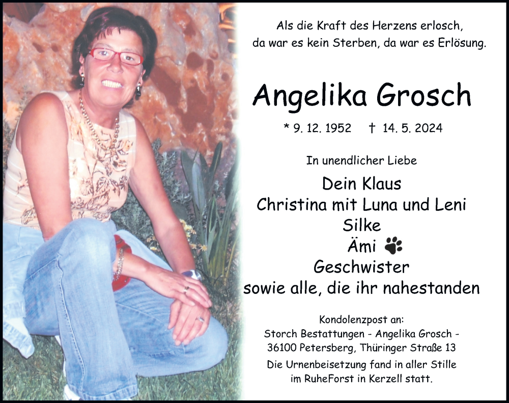  Traueranzeige für Angelika Grosch vom 24.05.2024 aus FZ