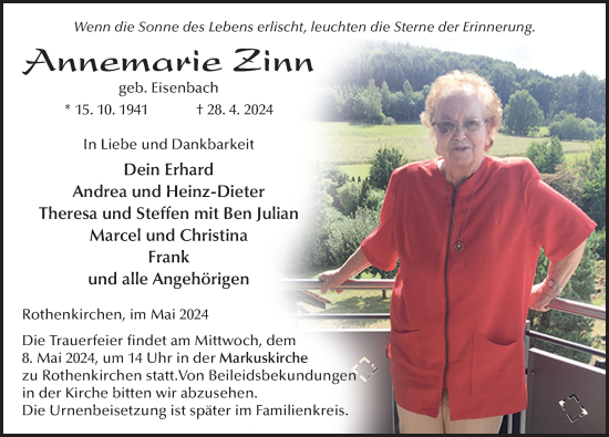 Traueranzeige von Annemarie Zinn von FZ