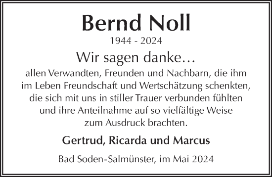 Traueranzeige von Bernd Noll von FZ