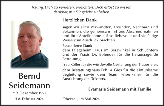 Traueranzeige von Bernd Seidemann von FZ
