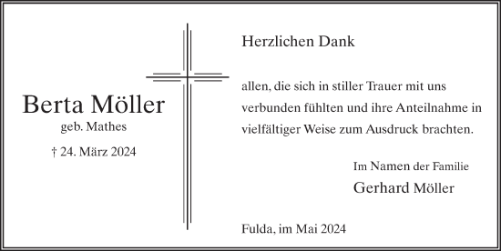 Traueranzeige von Berta Möller von FZ