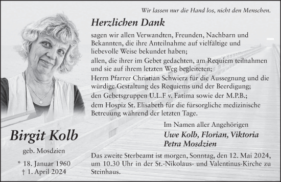 Traueranzeige von Birgit Kolb von FZ