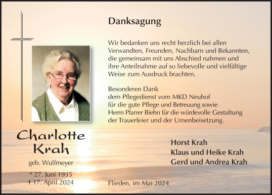 Traueranzeige von Charlotte Krah von FZ
