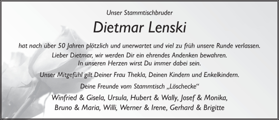 Traueranzeige von Dietmar Lenski von FZ