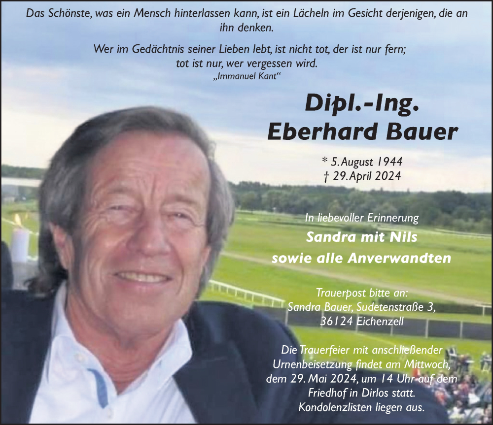  Traueranzeige für Eberhard Bauer vom 21.05.2024 aus FZ