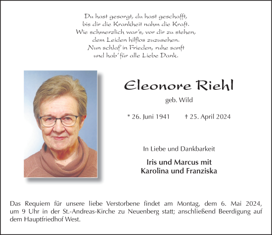 Traueranzeige von Eleonore Riehl von FZ