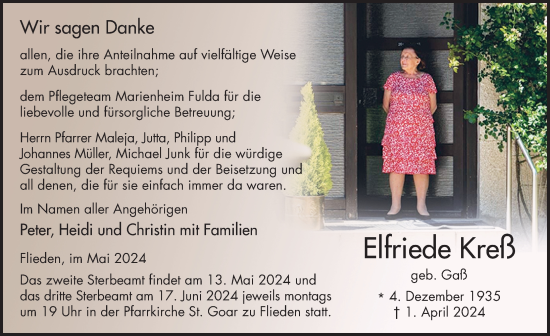 Traueranzeige von Elfriede Kreß von FZ