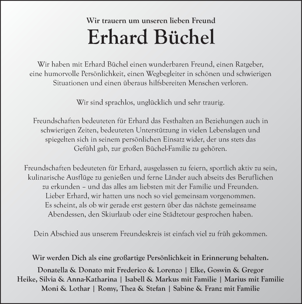  Traueranzeige für Erhard Büchel vom 18.05.2024 aus FZ