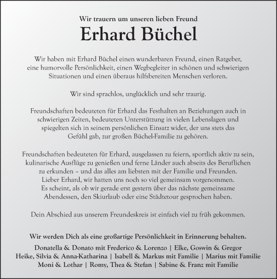Traueranzeige von Erhard Büchel von FZ