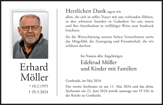 Traueranzeige von Erhard Möller von FZ