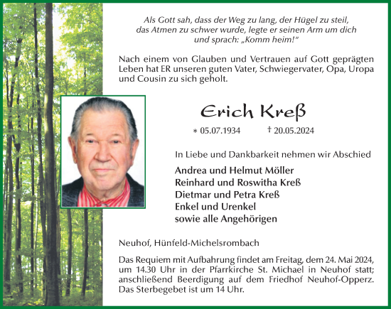 Traueranzeige von Erich Kreß von FZ