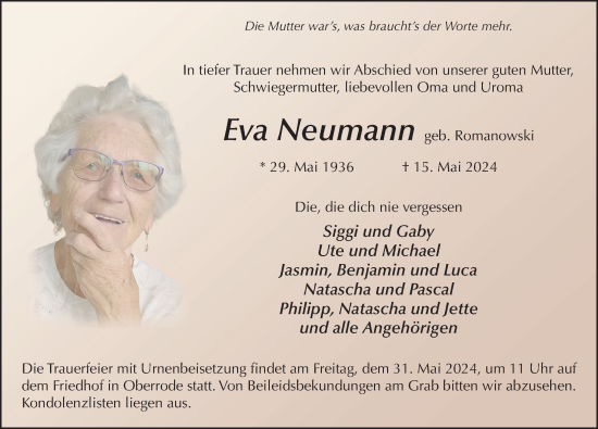Traueranzeige von Eva Neumann von FZ