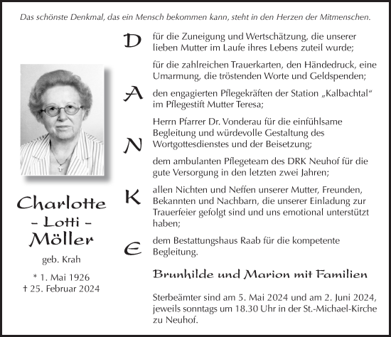 Traueranzeige von Charlotte Möller von FZ
