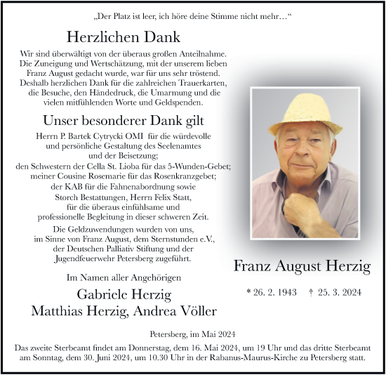 Traueranzeige von Franz August Herzig von FZ