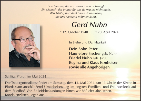 Traueranzeige von Gerd Nuhn von FZ