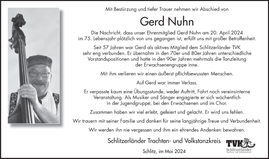 Traueranzeige von Gerd Nuhn von FZ