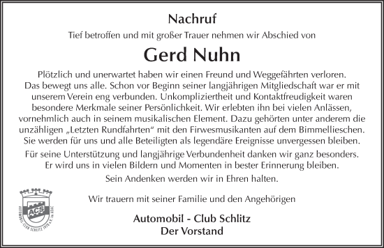 Traueranzeige von Gerd Nuhn von FZ