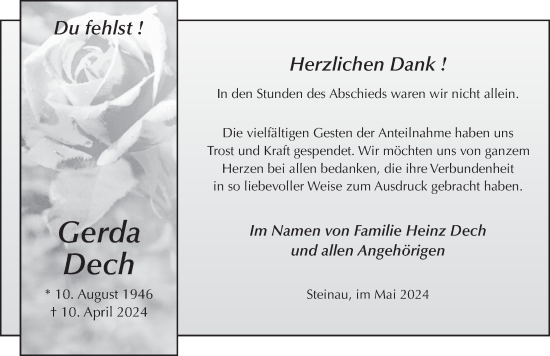 Traueranzeige von Gerda Dech von FZ