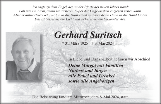 Traueranzeige von Gerhard Suritsch von FZ