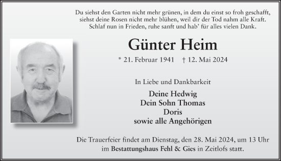 Traueranzeige von Günter Heim von FZ