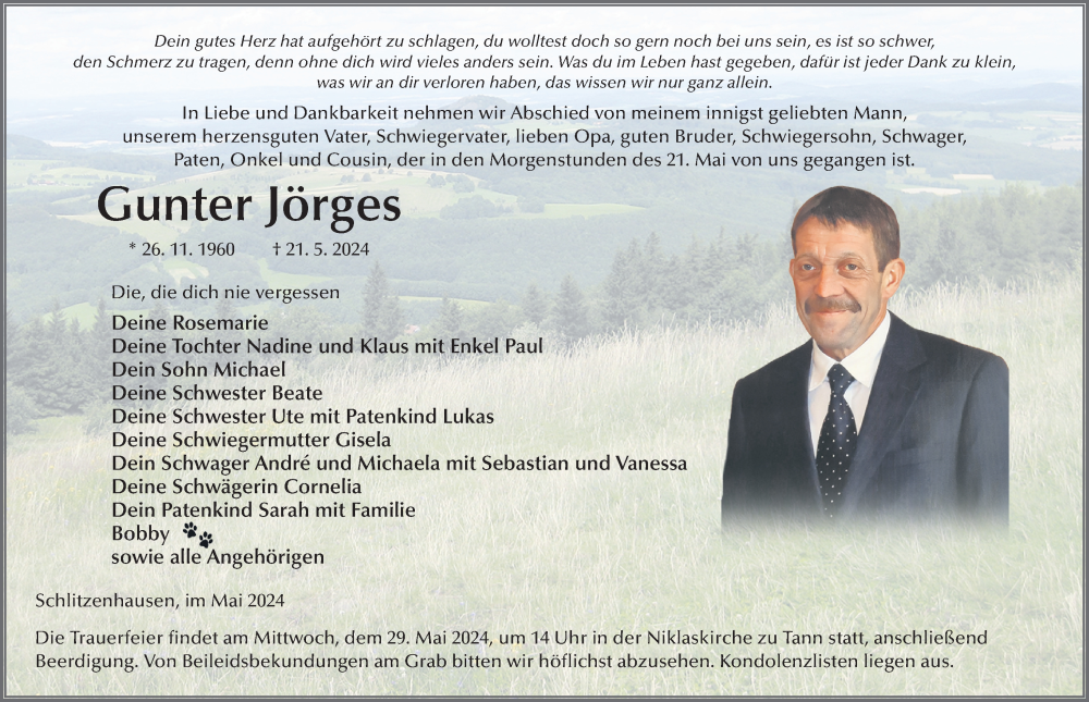  Traueranzeige für Gunter Jörges vom 25.05.2024 aus FZ