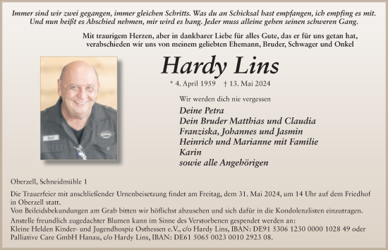 Traueranzeige von Hardy Lins von FZ