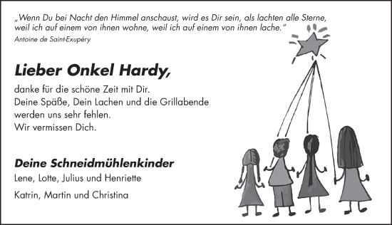 Traueranzeige von Hardy Lins von FZ
