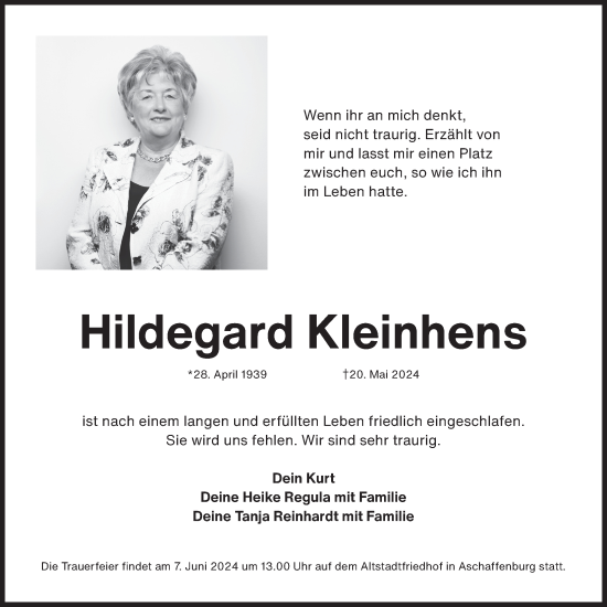 Traueranzeige von Hildegard Kleinhens von FZ