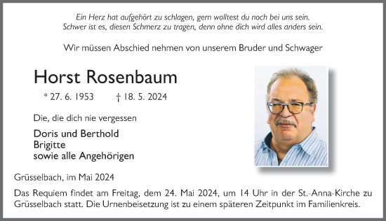 Traueranzeige von Horst Rosenbaum von FZ
