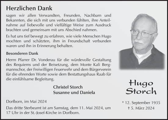 Traueranzeige von Hugo Storch von FZ