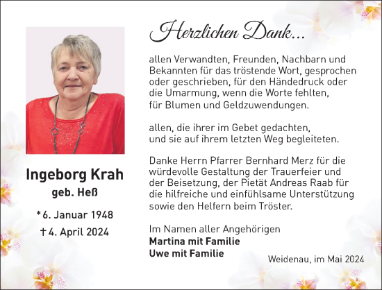 Traueranzeige von Ingeborg Krah von FZ