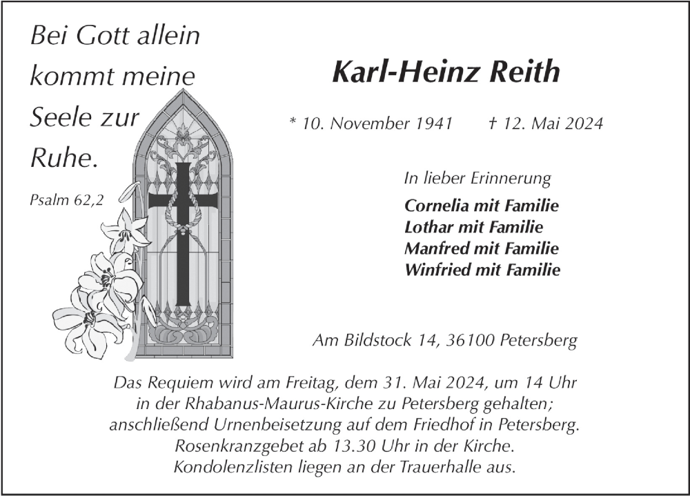  Traueranzeige für Karl-Heinz Reith vom 25.05.2024 aus FZ