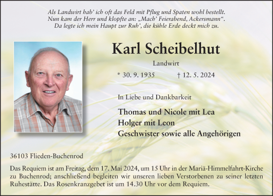 Traueranzeige von Karl Scheibelhut von FZ