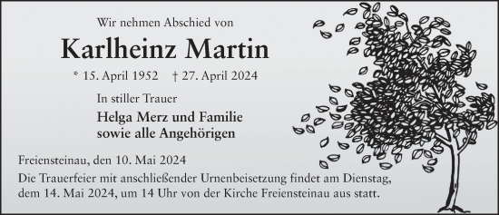 Traueranzeige von Karlheinz Martin von FZ