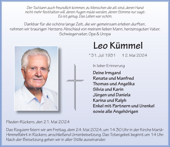 Traueranzeige von Leo Kümmel von FZ