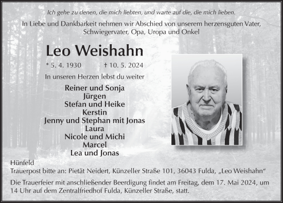 Traueranzeige von Leo Weishahn von FZ