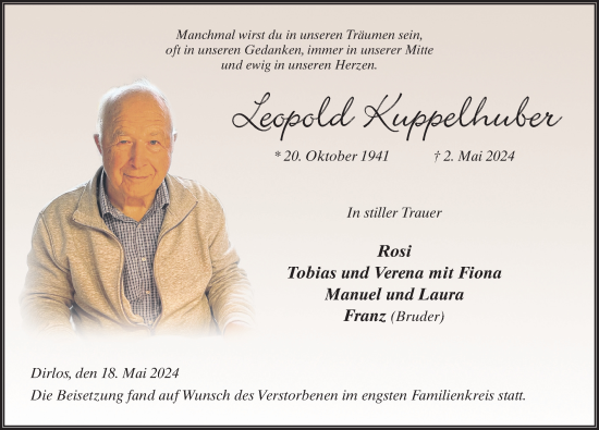 Traueranzeige von Leopold Kuppelhuber von FZ