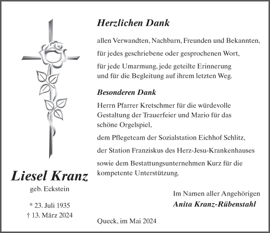 Traueranzeige von Liesel Kranz von FZ
