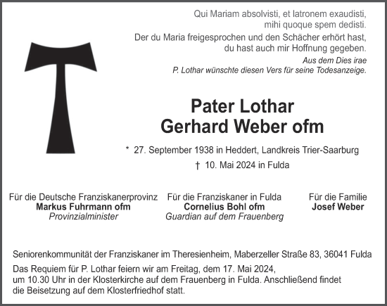 Traueranzeige von Lothar Gerhard Weber von FZ