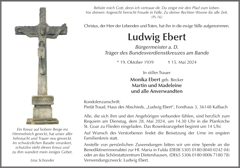  Traueranzeige für Ludwig Ebert vom 24.05.2024 aus FZ