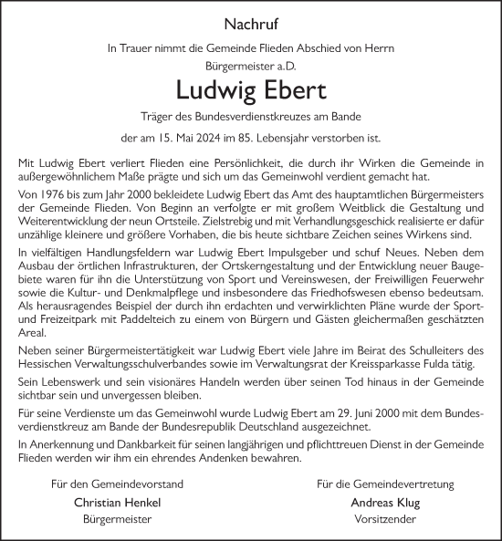 Traueranzeige von Ludwig Ebert von FZ