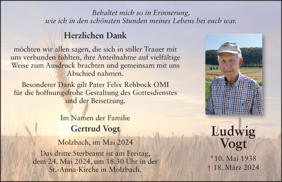 Traueranzeige von Ludwig Vogt von FZ
