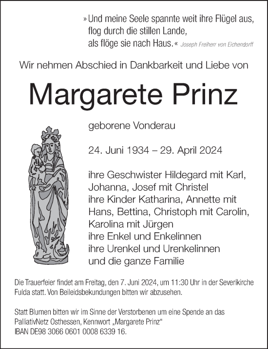 Traueranzeige von Margarete Prinz von FZ