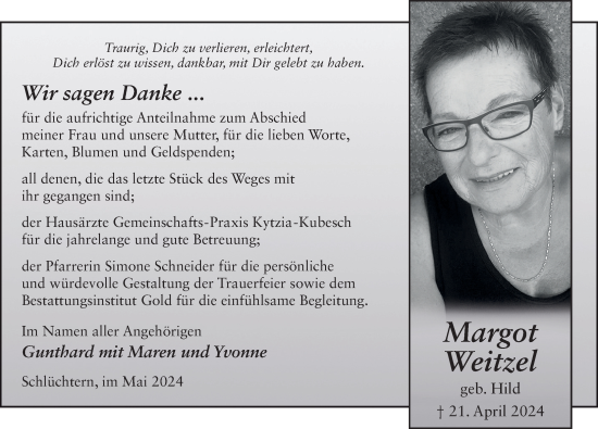 Traueranzeige von Margot Weitzel von FZ