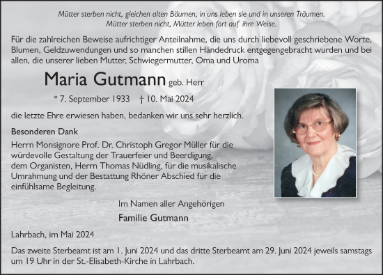Traueranzeige von Maria Gutmann von FZ