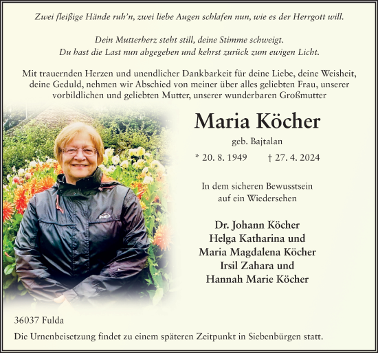 Traueranzeige von Maria Köcher von FZ