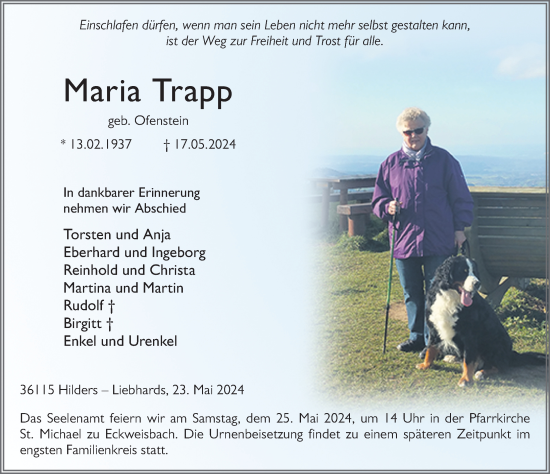 Traueranzeige von Maria Trapp von FZ