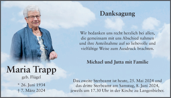 Traueranzeige von Maria Trapp von FZ