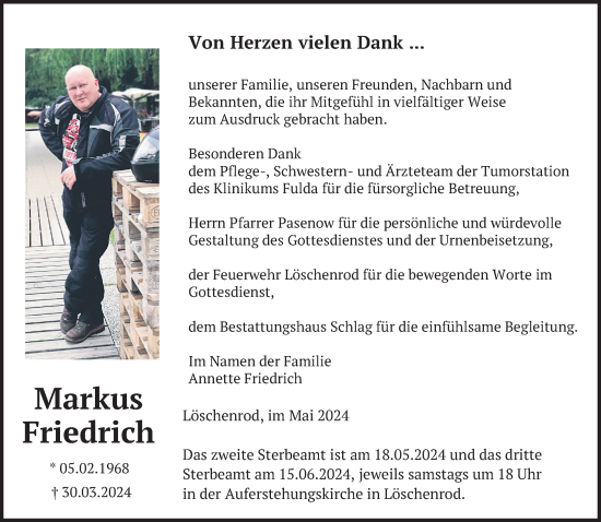 Traueranzeige von Markus Friedrich von FZ